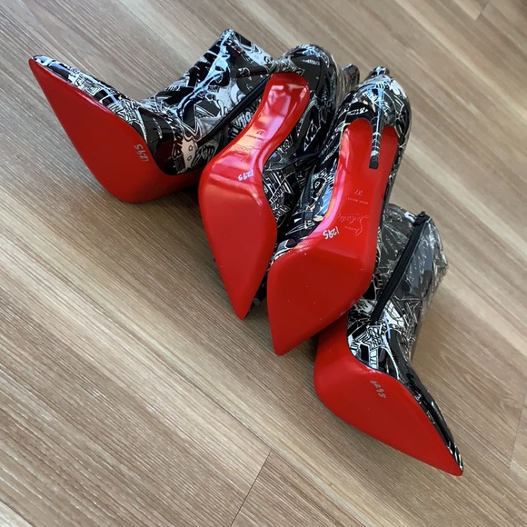 Louboutin limited edition artistic signature black/white print ankle hi boots - Picture 17 of 17